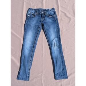 Miss Me Jeans Bling Cross Signature Skinny Size 25 Diamond Chrome Y2K JE8078SL
